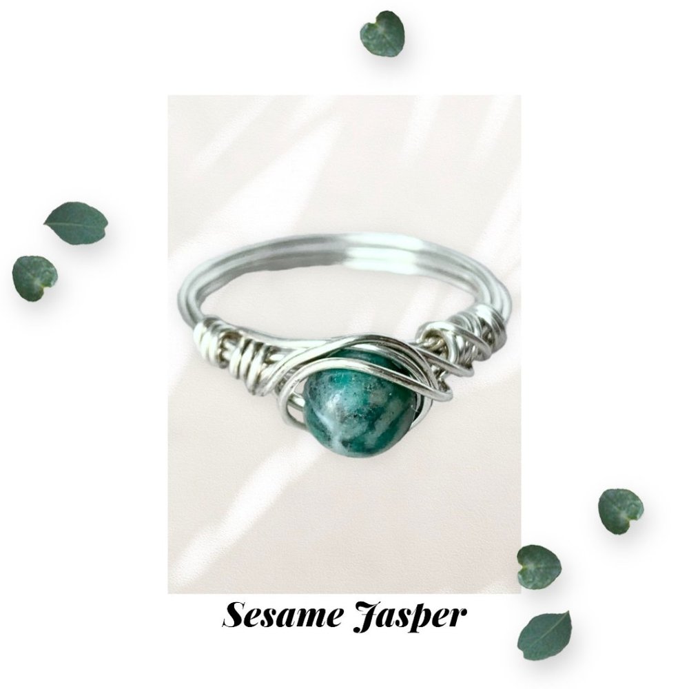 Green Sesame Jasper Ring SIZE 8